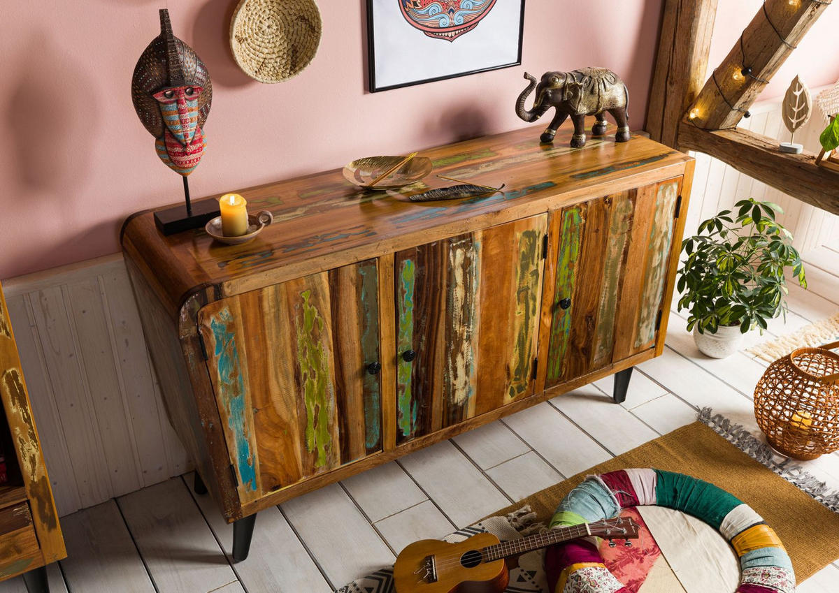 SIDEBOARD Altholz 150x45x86 mehrfarbig lackiert SIXTIES #111 - Multicolor, Holz (150/86/45cm) - Massivmoebel24