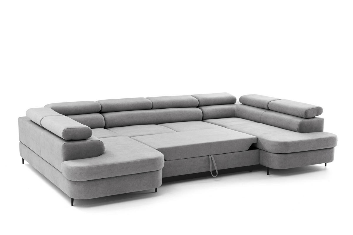 ECKSOFA U-Form PRIAM U2 mit Schlaffunktion 126x270 Velours Hellgrau - Chromfarben/Hellgrau, Holz/Textil (350/91/203cm) - Muffo