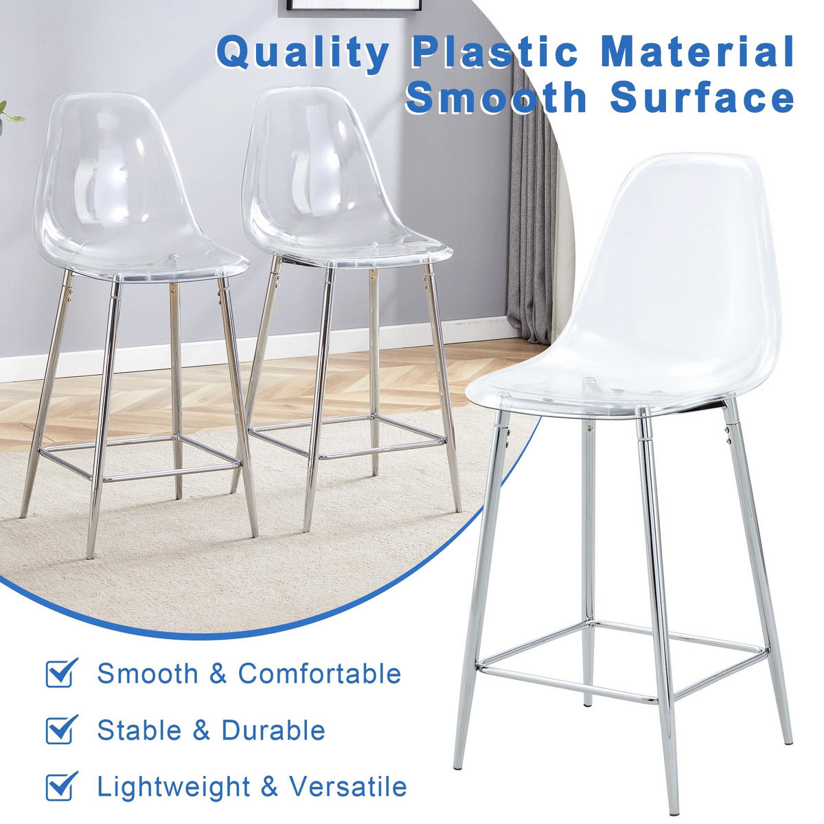 BARHOCKER 4er-Set mit Metallgestell Transparent/Silber - Silberfarben, Metall (45/102/51.2cm) - Meubliv
