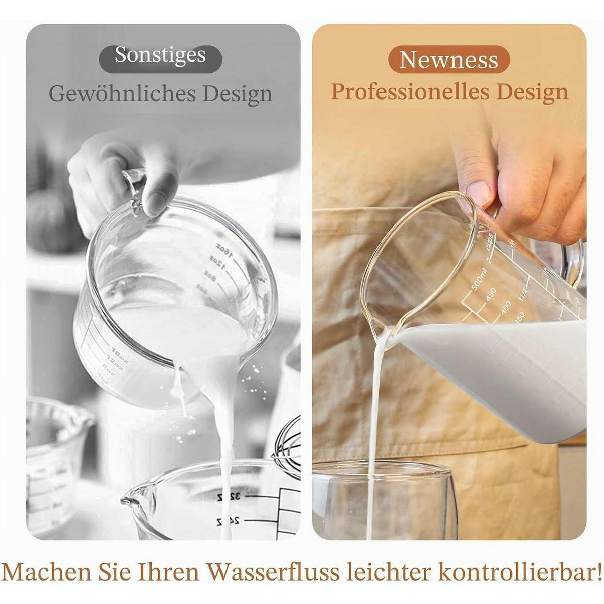MESSBECHER Glas 500 ml mit drei Skalen und Auslauf - Transparent, Glas (0.5L)