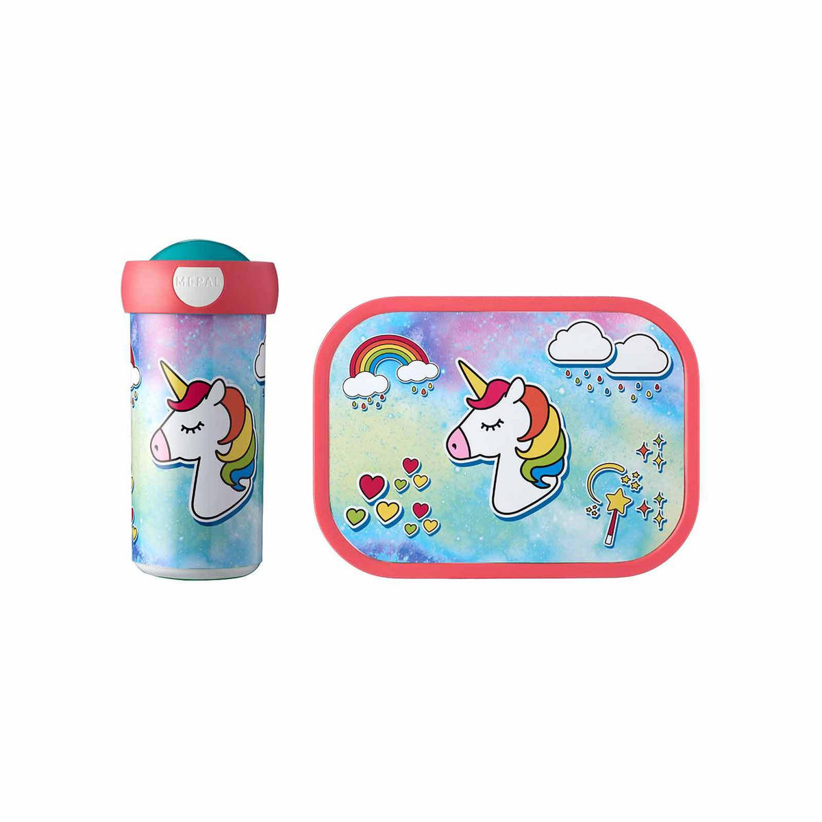 BROTDOSE + VERSCHLUSSBECHER Campus Unicorn 300 ml + 700 ml 2er Set - Pink/Multicolor, Kunststoff (7.5/18.8/20.5cm) - Mepal