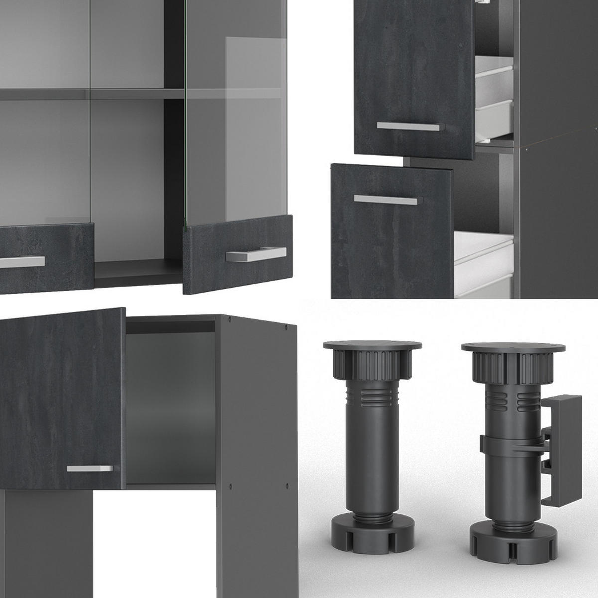 KÜCHENZEILE R-Line Schwarz Beton/Anthrazit 350 cm, AP Eiche - Anthrazit/Schwarz, Holzwerkstoff (350/81.6/60cm) - Vicco