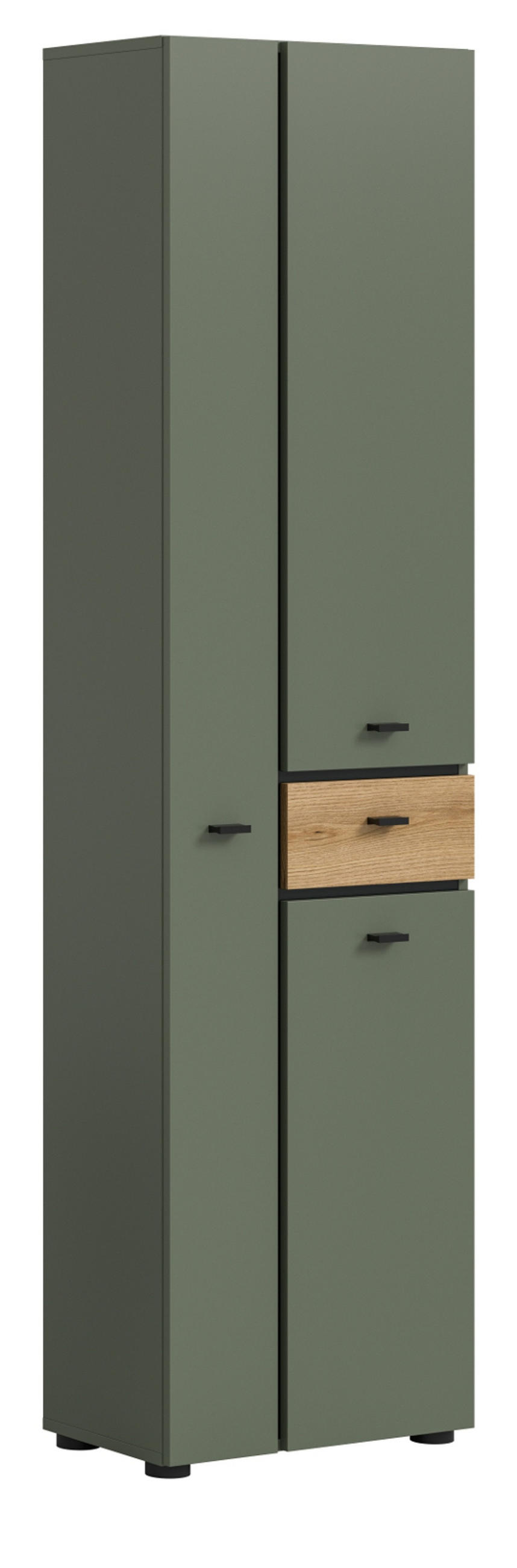HOCHSCHRANK grün, Evoke Eiche 51 x 191 cm, Badschrank mit viel Stauraum - Eichefarben/Schwarz, Holzwerkstoff/Kunststoff (51/30/191cm) - Inn.Furn