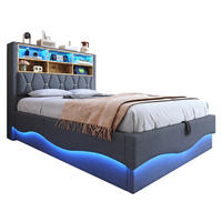 POLSTERBETT 140/200 cm Grau aus Leinen mit LED-Beleuchtung und Stauraum - Grau, Metall (140/200cm) - OKMYHOME