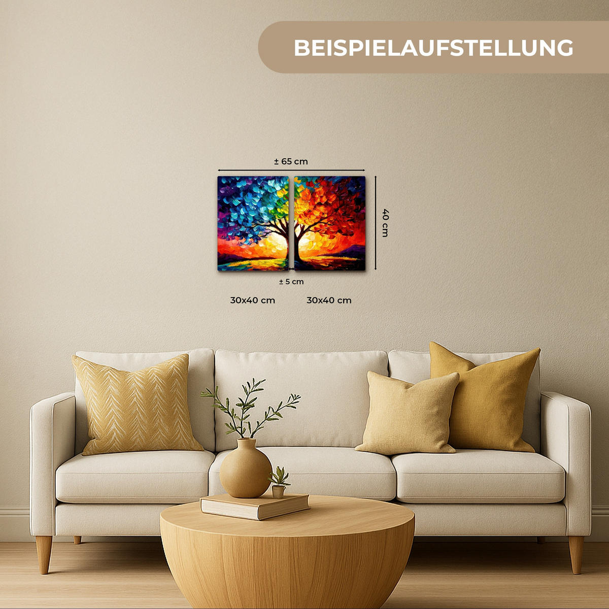 OBRAZ NA PLÁTNĚ 2dílná sada Strom - barevný - vzhled barvy - abstraktní 60x40 cm - různobarevná, textil (60/40cm) - MuchoWow