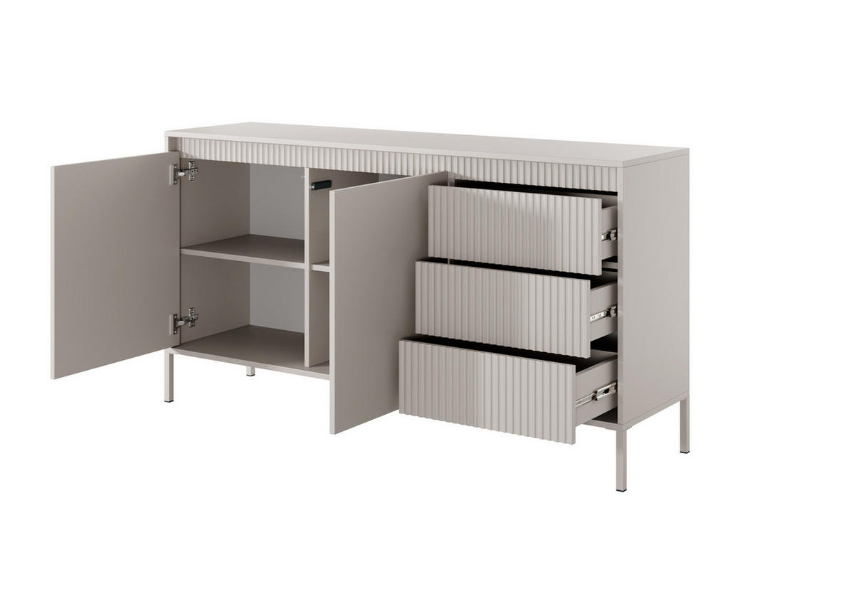 SIDEBOARD Ferrato B 153 cm Beige - mit 2 Türen und 3 geriffelten Schubladen rechts - Beige, Holz/Holzwerkstoff (153/81/39cm) - Ravio