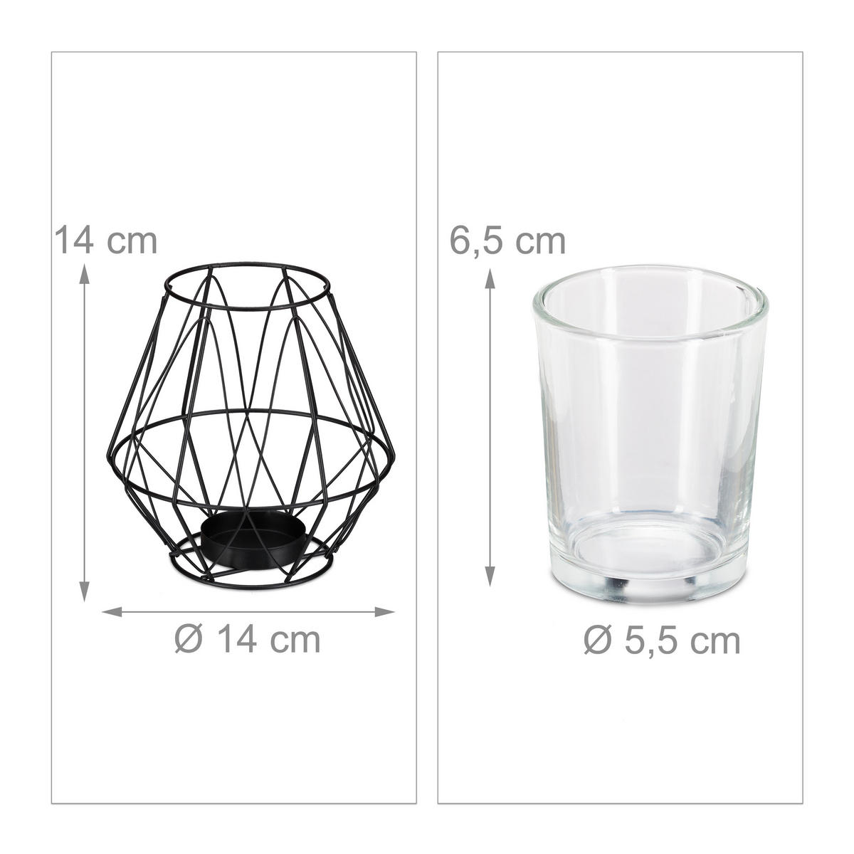 TEELICHTHALTER - Schwarz, Glas/Metall (14cm) - Relaxdays