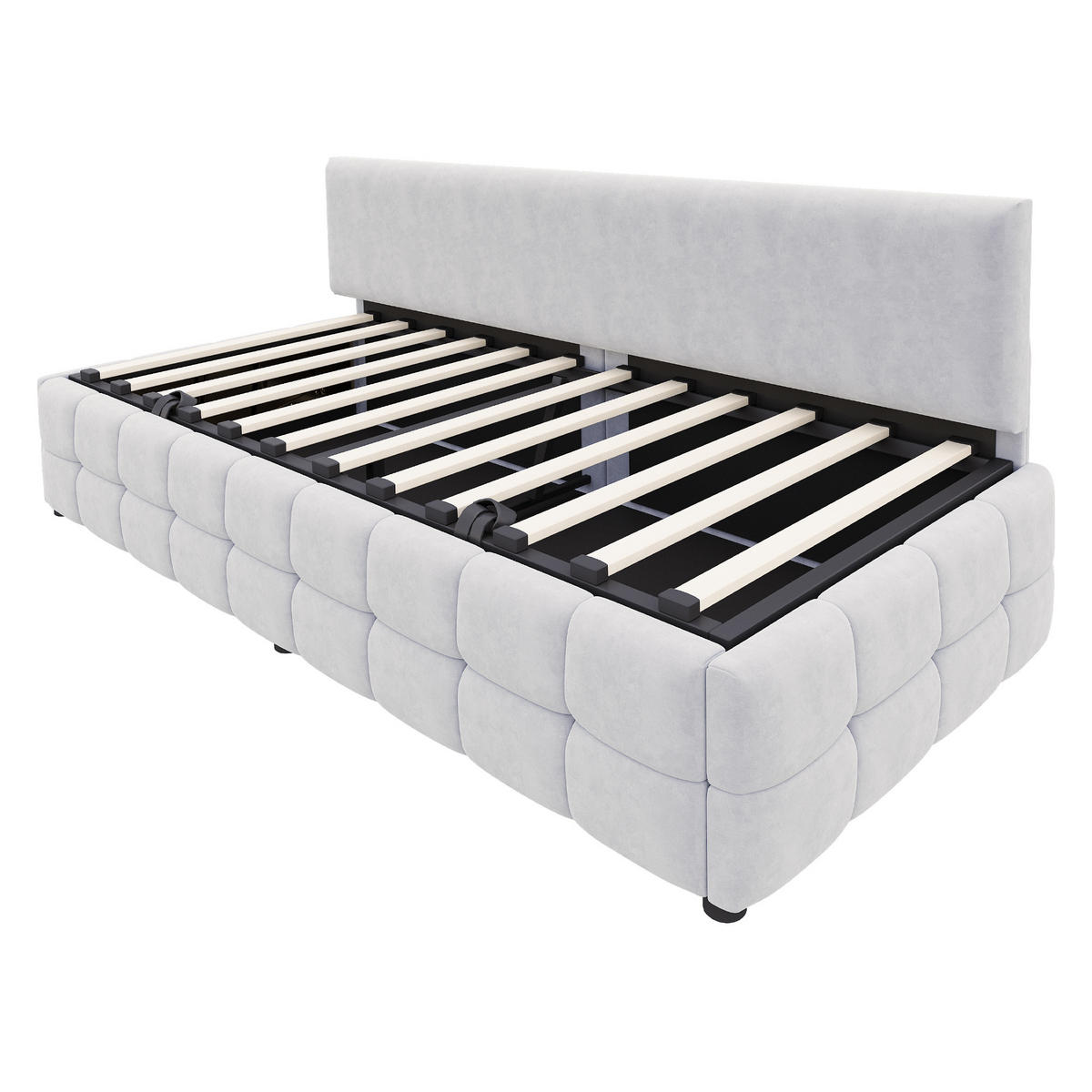 POLSTERBETT Schlafsofa 90/200 cm mit hydraulischem Stauraum in Hellgrau - Hellgrau, Textil (90/200cm) - OKWISH