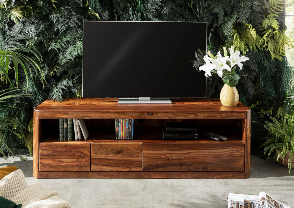 TV-BOARD Sheesham 190x50x60 walnuss gewachst TORONTO #247 - Walnussfarben, Holz (190/60/50cm) - Massivmoebel24