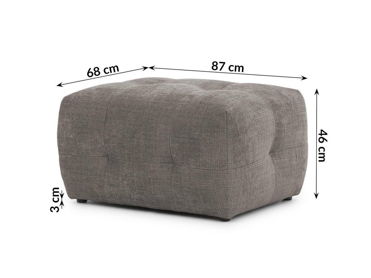 ECKSOFA inkl. Hocker Kozy im Bumpy-Design mit Schlaffunktion und fester Rückenlehne aus weichem Taupe Chenille-Stoff - Ottomane links - Taupe/Schwarz, Holz/Kunststoff (161/234cm) - S-Style Möbel