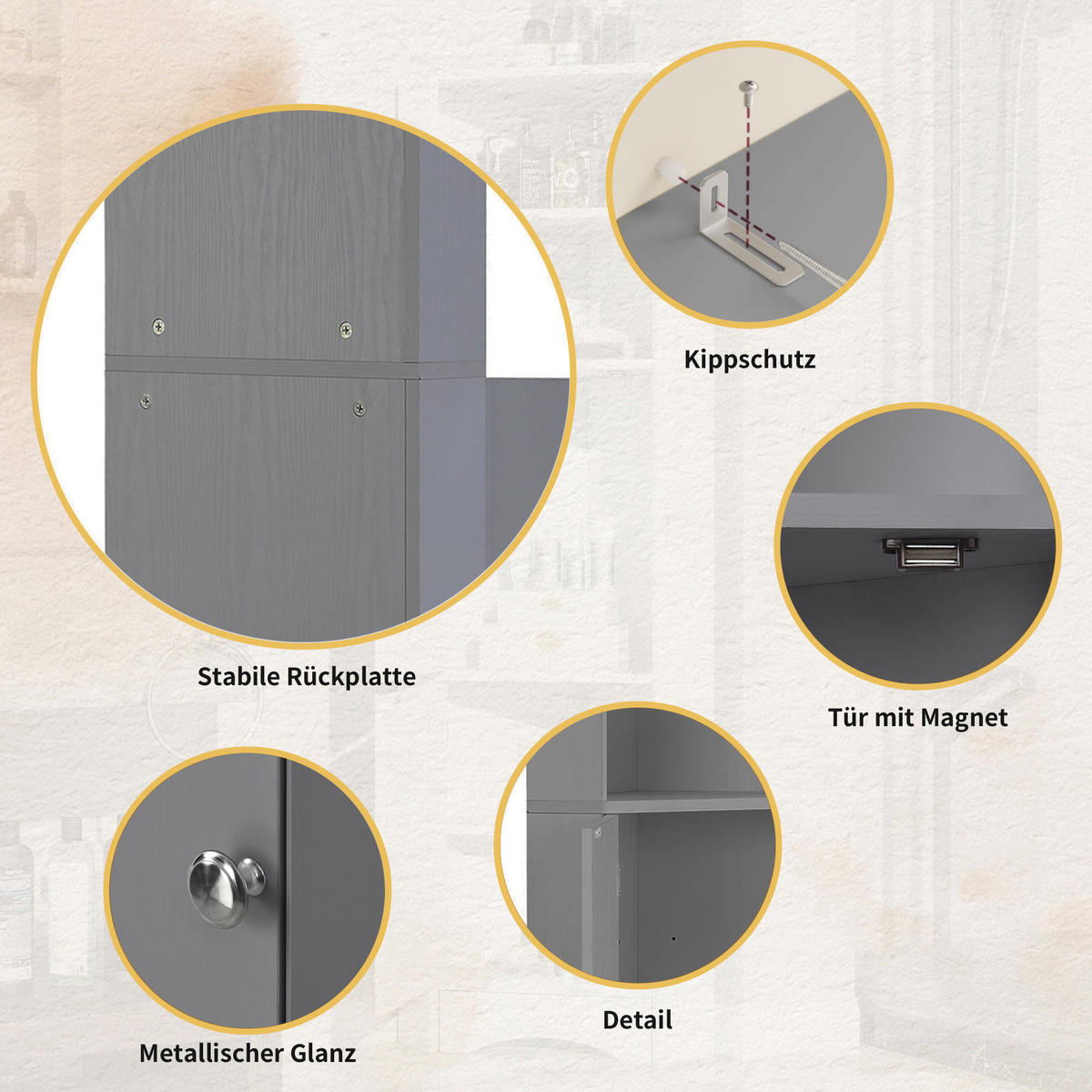 BUFFET Moderner Eck-Hochschrank dreieckiges Design kippsicher feuchtigkeitsresistent minimalistisch vielseitig - Grau, Holzwerkstoff (36.5/155/36.5cm) - EVRYAE