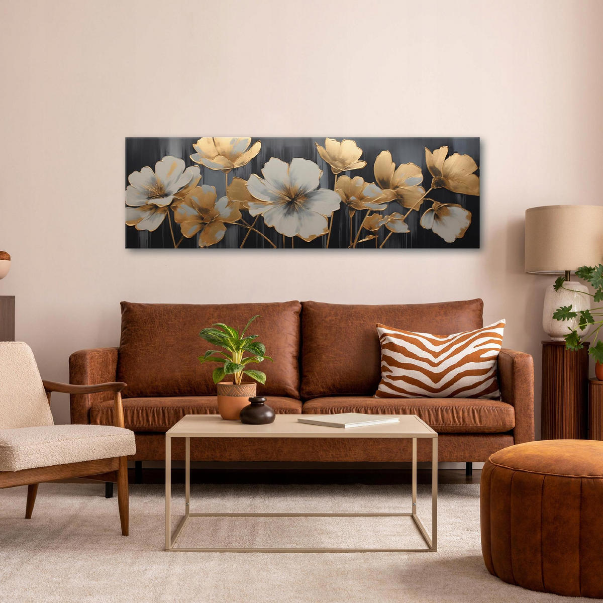 BILDER Abstrakt Blumen Modern Schlafzimmer 145x45 - Multicolor, Holzwerkstoff (145/45cm) - Wallarena