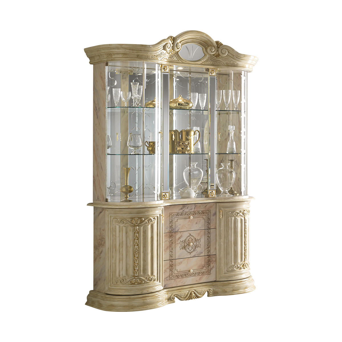 VITRINE BELLA in Beige/Gold 5-Türig - Beige/Goldfarben, Glas/Holzwerkstoff (139/213/50cm) - Interdesign24