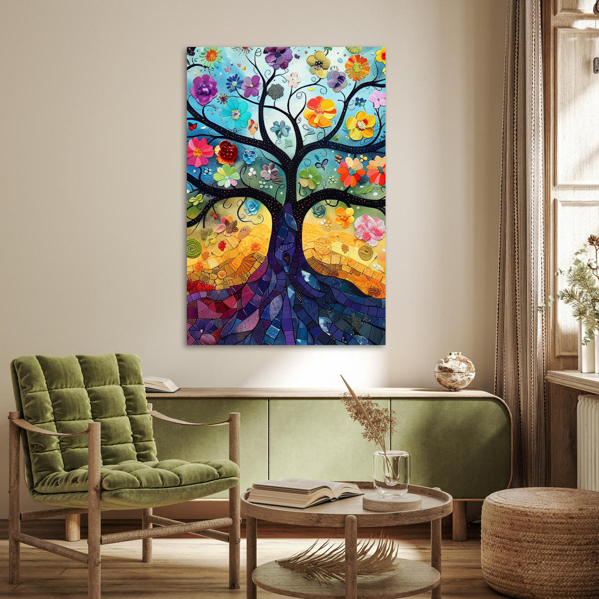 POSTER Kunst - Baum des Lebens - Blumen - Hippie 80x120 cm - Dunkelblau, Papier (80/120/0.1cm) - MuchoWow