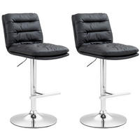 BARHOCKER 2er Set Lederlook schwarz - Chromfarben/Schwarz, Textil/Metall (42/94/56cm) - CLP