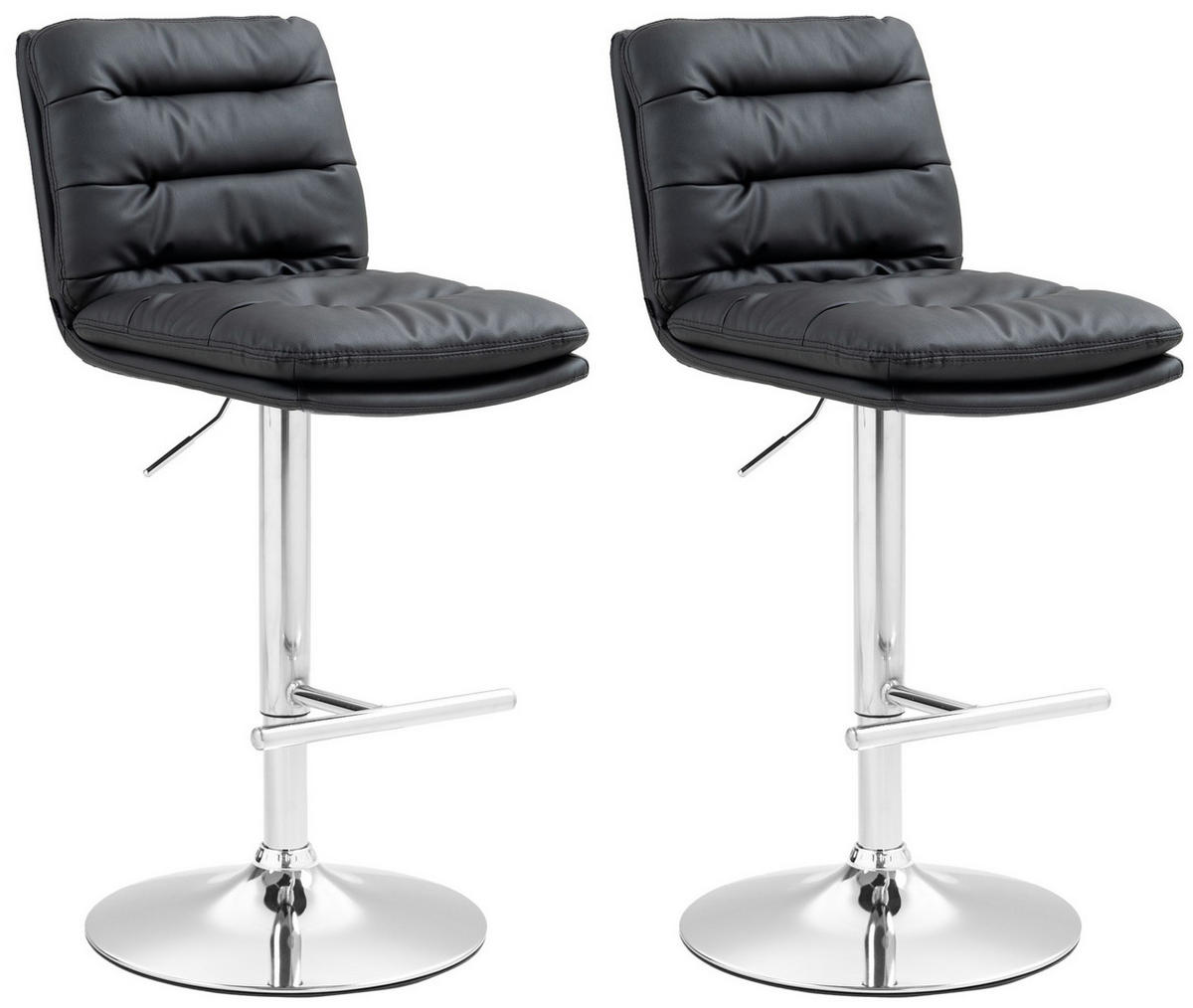 BARHOCKER 2er Set Lederlook schwarz - Chromfarben/Schwarz, Textil/Metall (42/94/56cm) - CLP