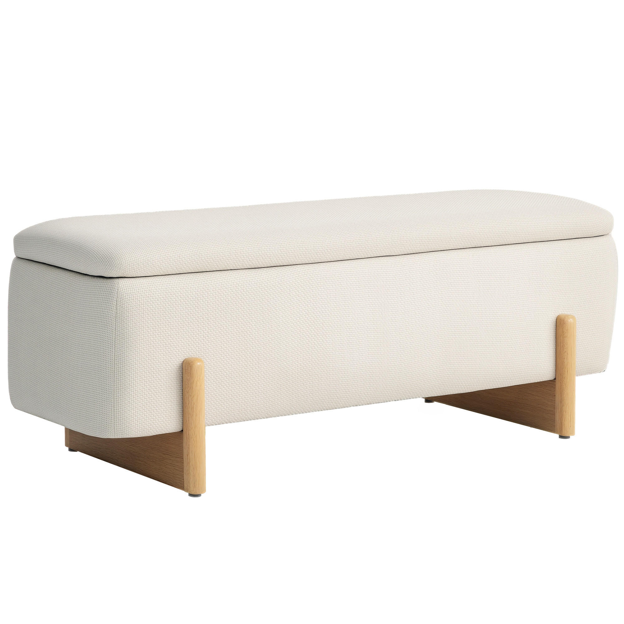 TRUHENBANK DE-07113 Leinenimitat, Kautschukholzbeine, Cremeweiß - Creme, Holz/Textil (44/44.5/111cm) - ComfortXL