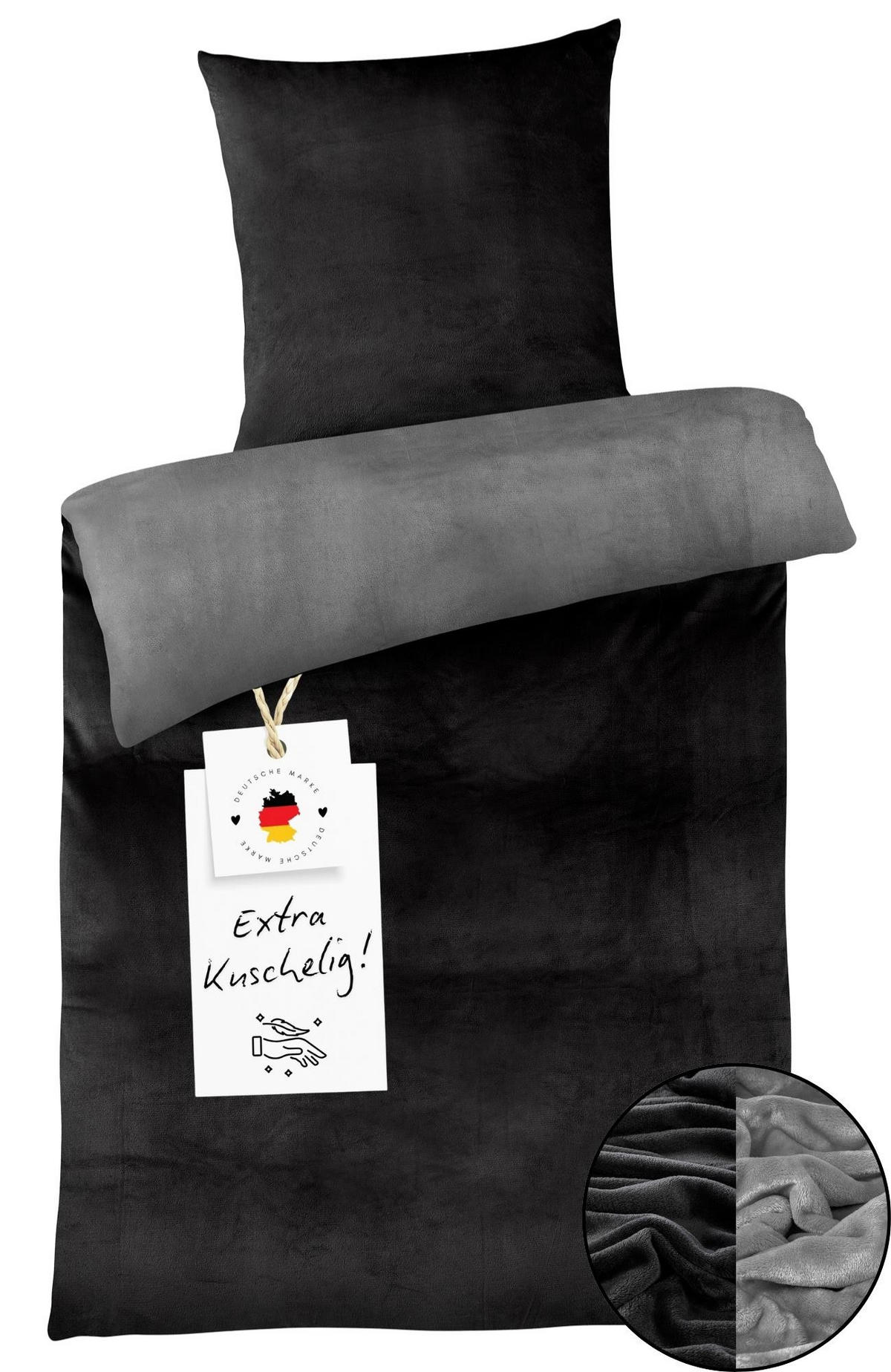 WINTER-BETTWÄSCHE 135x200 Cashmere-Touch Warmer Winter Bettbezug Kuschelig Grau Schwarz - Schwarz, Textil (135/200cm) - Carpe Sonno