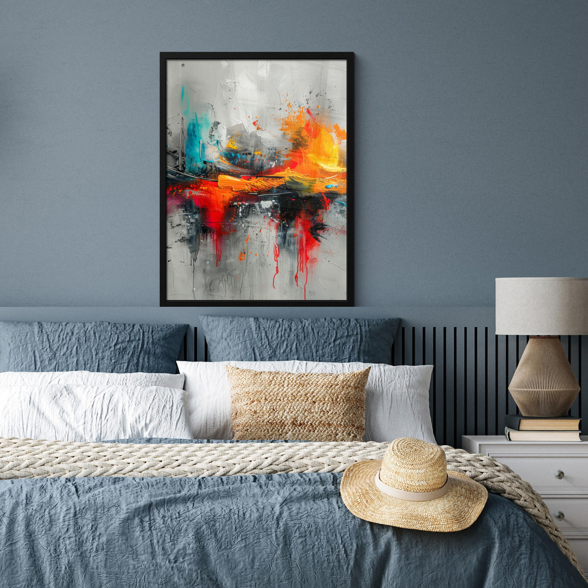 GERAHMTES BILD Moderne Kunst - Orange - Grau - Abstrakt 60x80 cm - Hellgrau, Papier (60/80cm) - MuchoWow