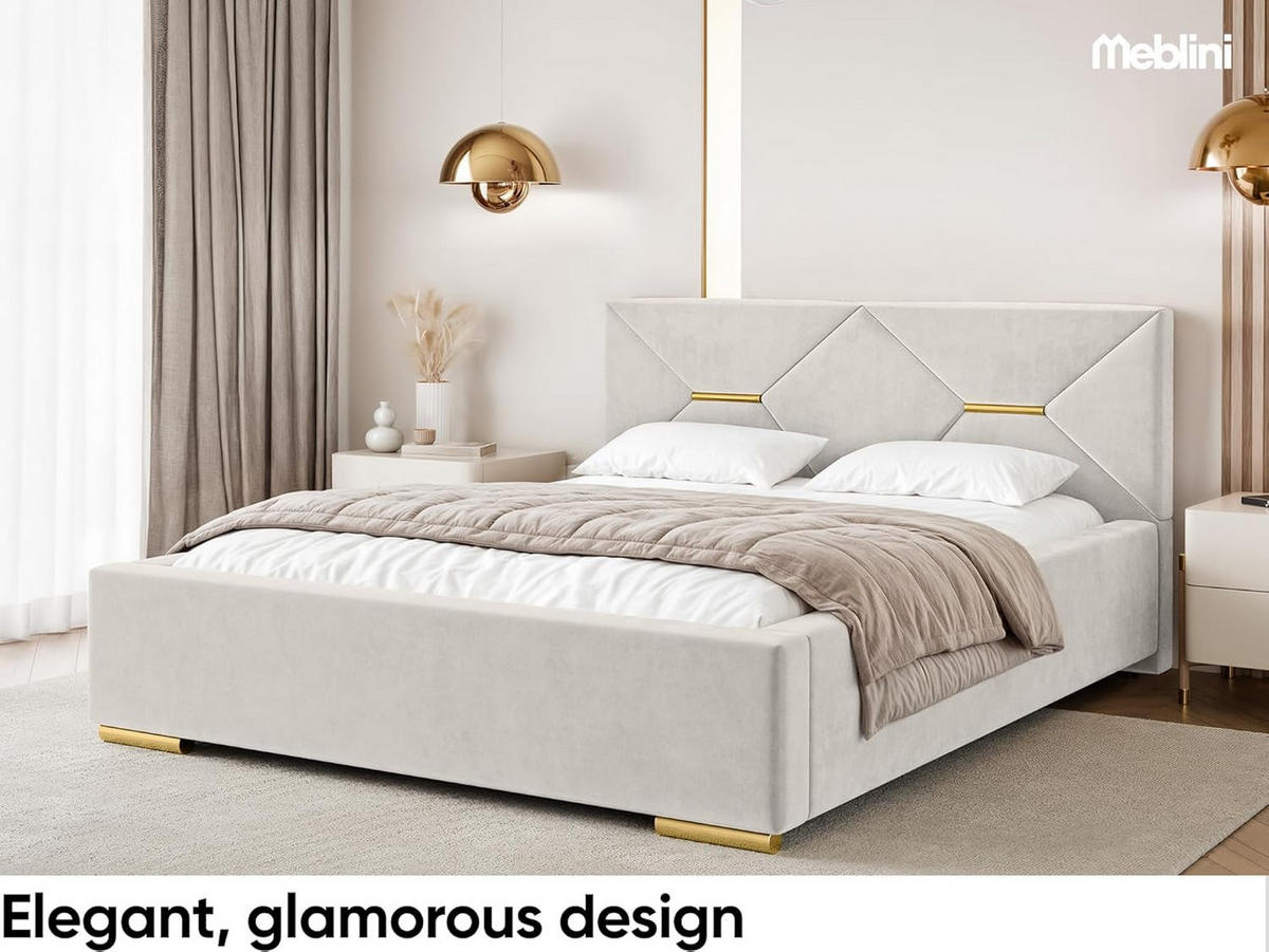 BETT LIZZY - Goldfarben/Creme, Holzwerkstoff (160/200cm) - Meblini