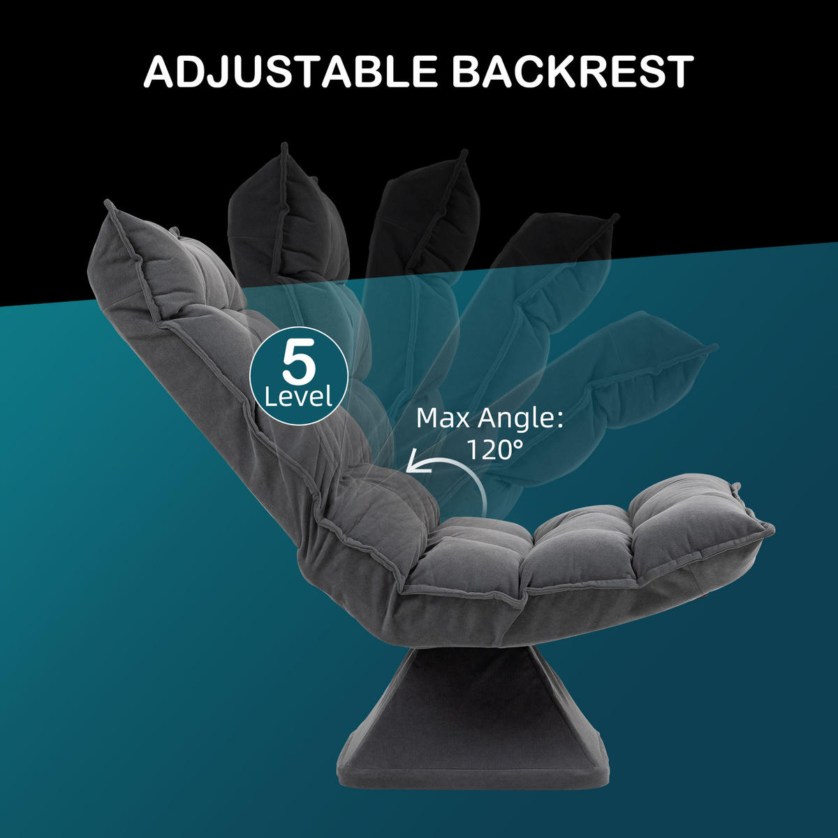 BODENSTUHL Bodensofa mit Verstellbarer Rückenlehne für Wohnzimmer, Büro Grau - Grau, Metall (70/95/62cm) - HOMCOM