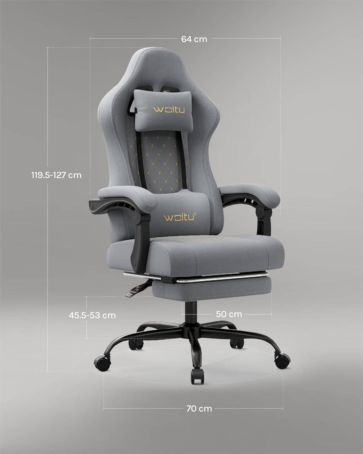 GAMINGSTUHL mit Massagefunktion, Computerstuhl Ergonomisch - Goldfarben/Schwarz, Kunststoff/Textil (70/127/70cm) - Woltu