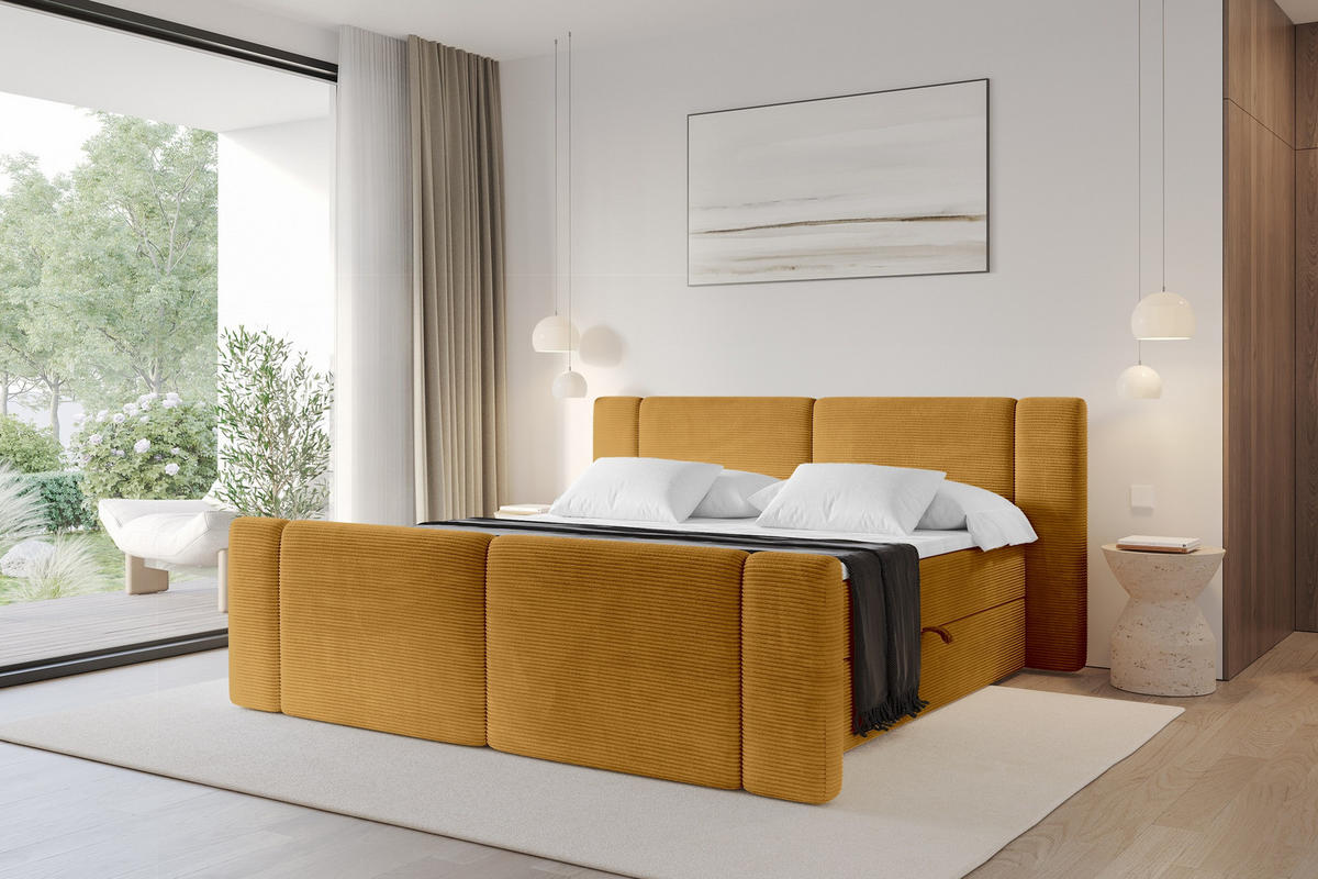 BOXBETT mit Matratze H3 - EVON Zanozek - 120x200 cm Senfgelb - Dunkelgelb, Holzwerkstoff (120/200cm) - ALTDECOR