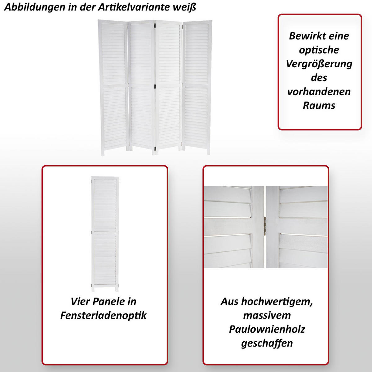 PARAVENT Weiß - Weiß, Holz (160/170/2cm) - MCW