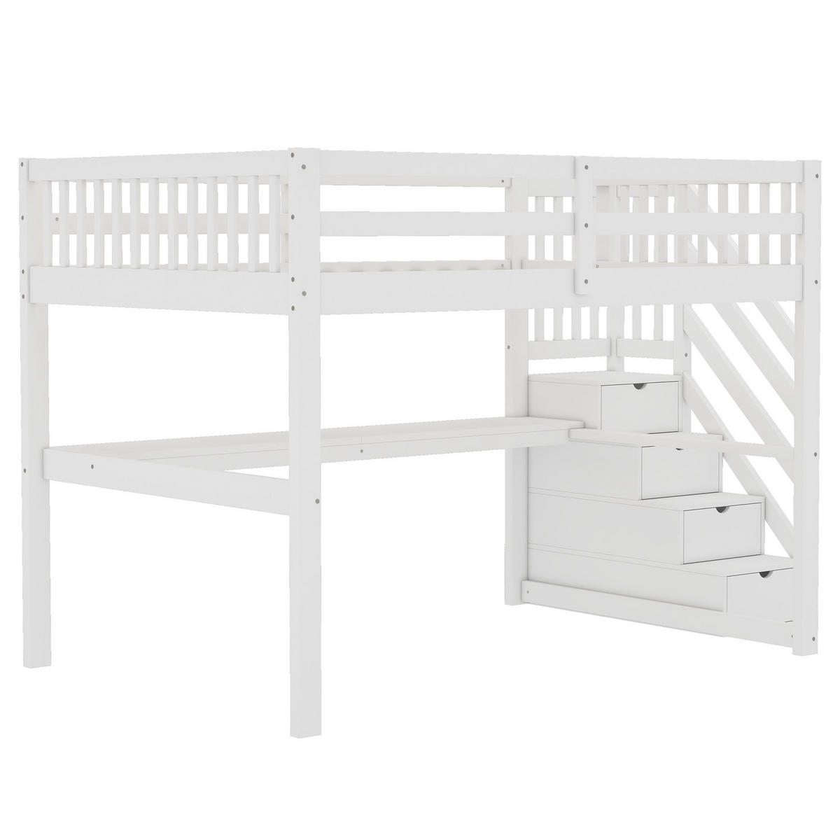 HOCHBETT 140/200 cm Kinderhochbett mit Stauraumschubladen und Unterbettschreibtisch Weiß - Weiß, Holz (140/200cm) - OKWISH