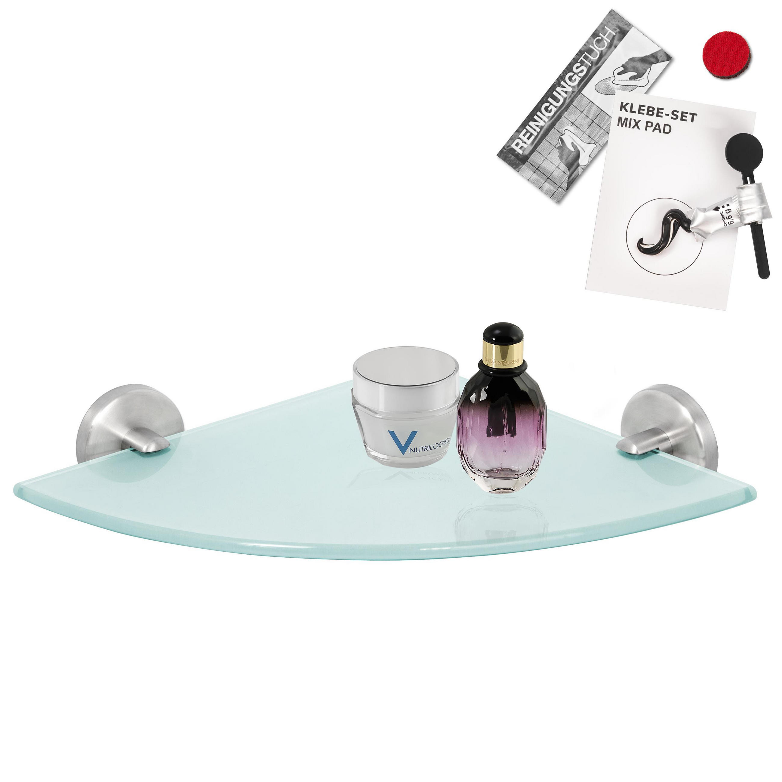 GLAS-ECKABLAGE PIAZZA Edelstahl, inkl. Klebeset - Silberfarben, Metall (35/6/25cm) - bremermann