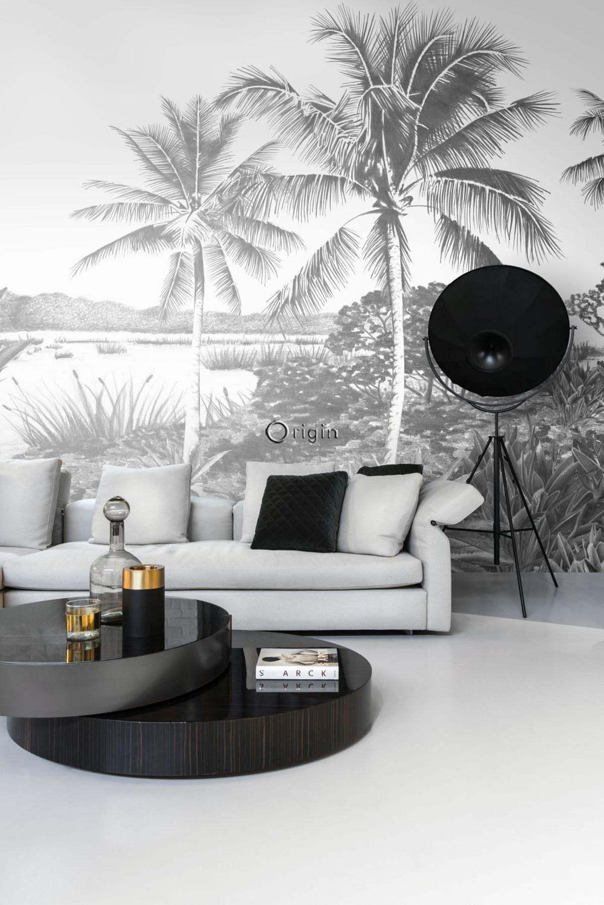 FOTOTAPETE Landschaft mit Palmen 418.5 x 279 cm - Schwarz, Papier (418.5/279cm) - Origin Wallcoverings