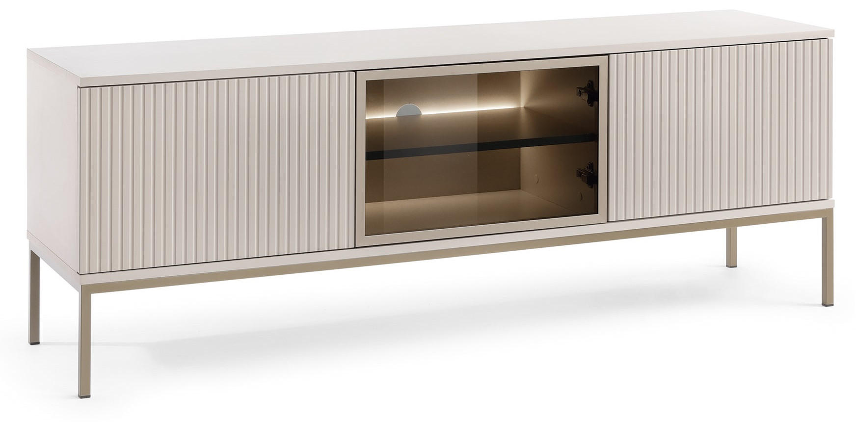TV-SCHRANK 150 cm Haller mit LED, Lamellen, Kaschmir - Beige, Holz (154/56/39cm) - Emporius