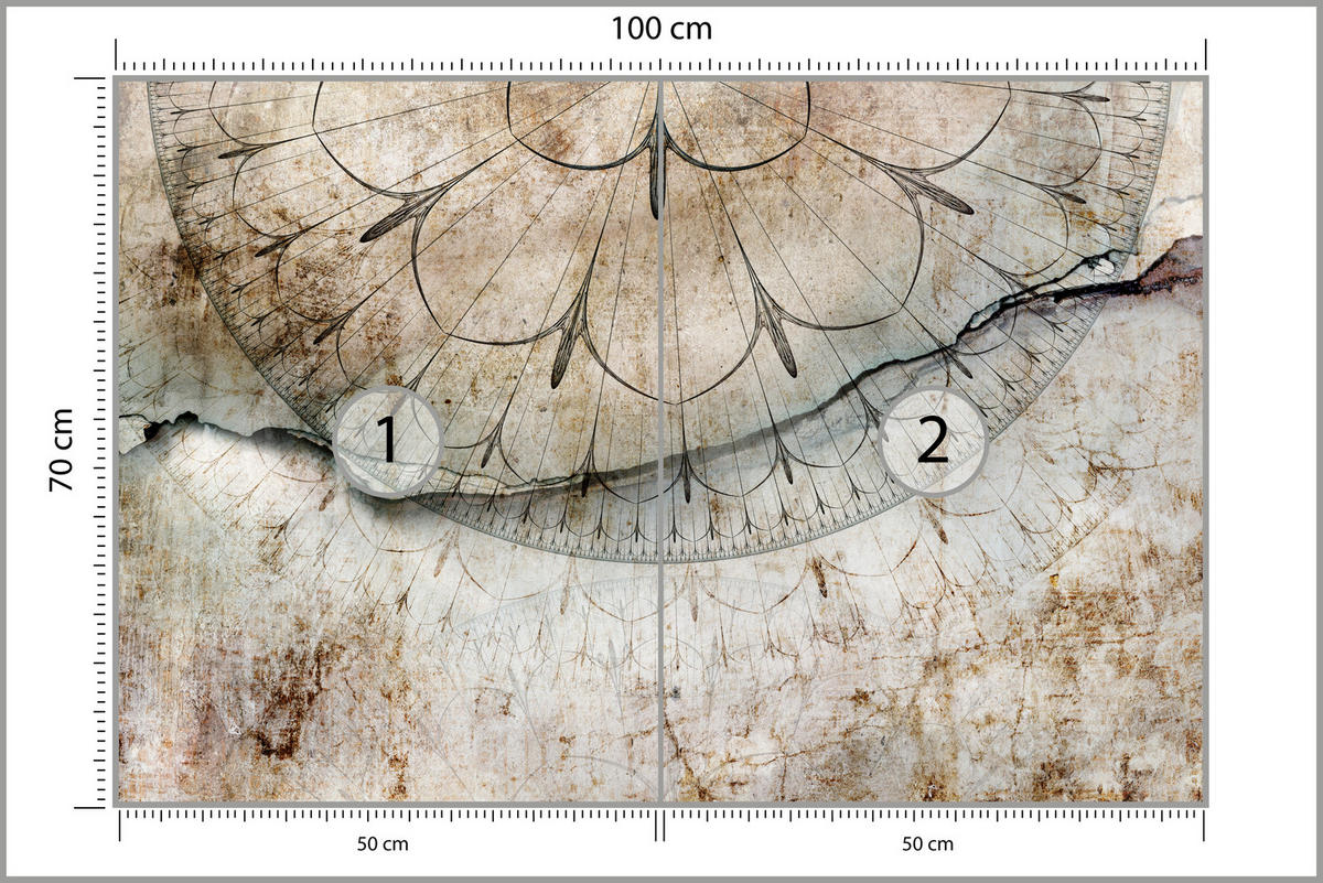 FOTOTAPETE für Büro Industrial Rad Mandala Beton Abstrakte Komposition 100x70 - Beige/Schwarz, Papier (100/70cm) - Muralo
