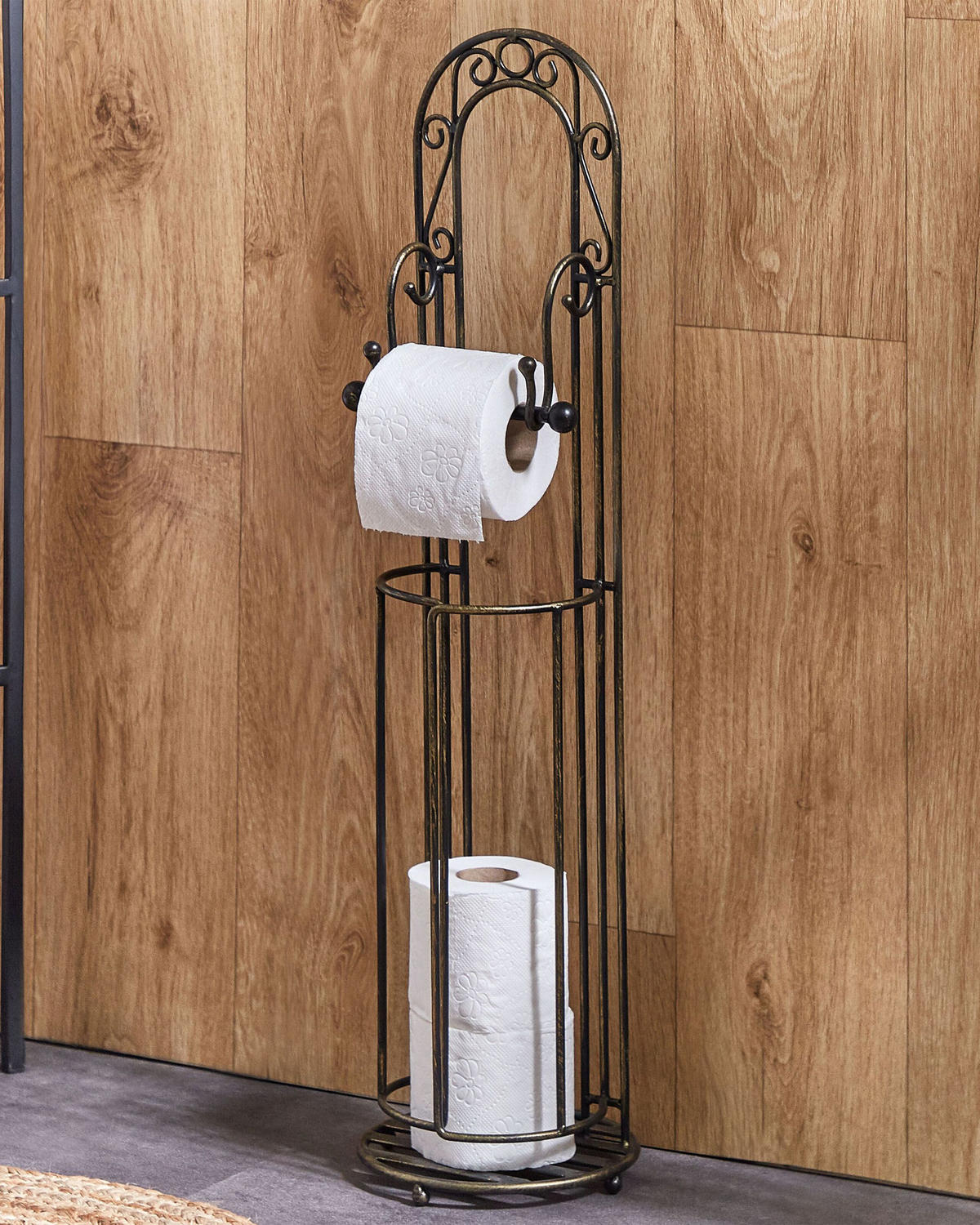 TOILETTENPAPIERSTÄNDER Metall Antik Optik schwarz Temuco - Schwarz, Metall (20/75/20cm) - Beliani