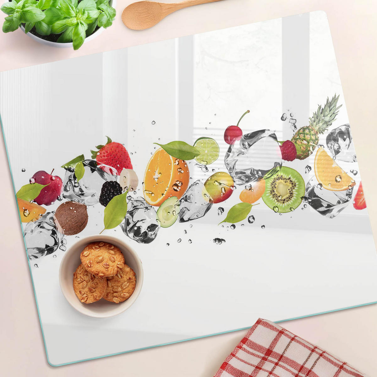 GLASPLATTE 60x52 cm Obst und Wasser - Multicolor, Glas (60/0.4/52cm) - TULUP
