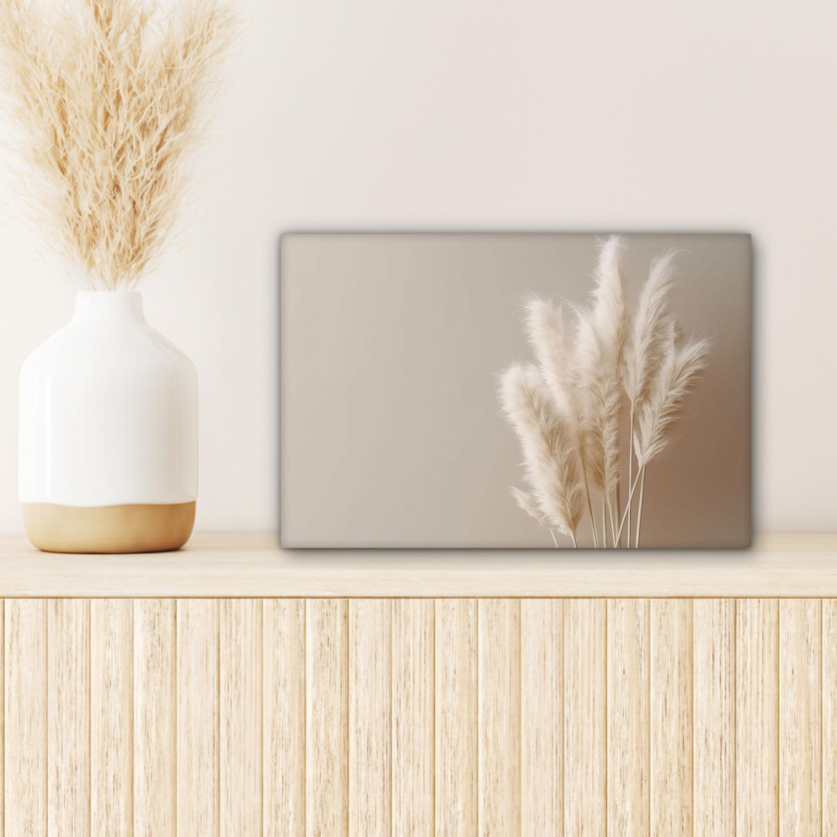 LEINWANDBILD Pampasgras - Federn - Pastell - Weiß 30x20 cm - Naturfarben, Textil (30/20cm) - MuchoWow