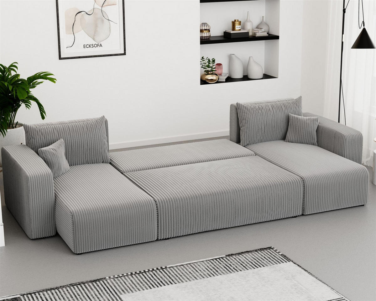 WOHNLANDSCHAFT Luna Mit Schlaffunktion - Hellgrau, Holzwerkstoff/Textil (318/79/145cm) - Fun Möbel