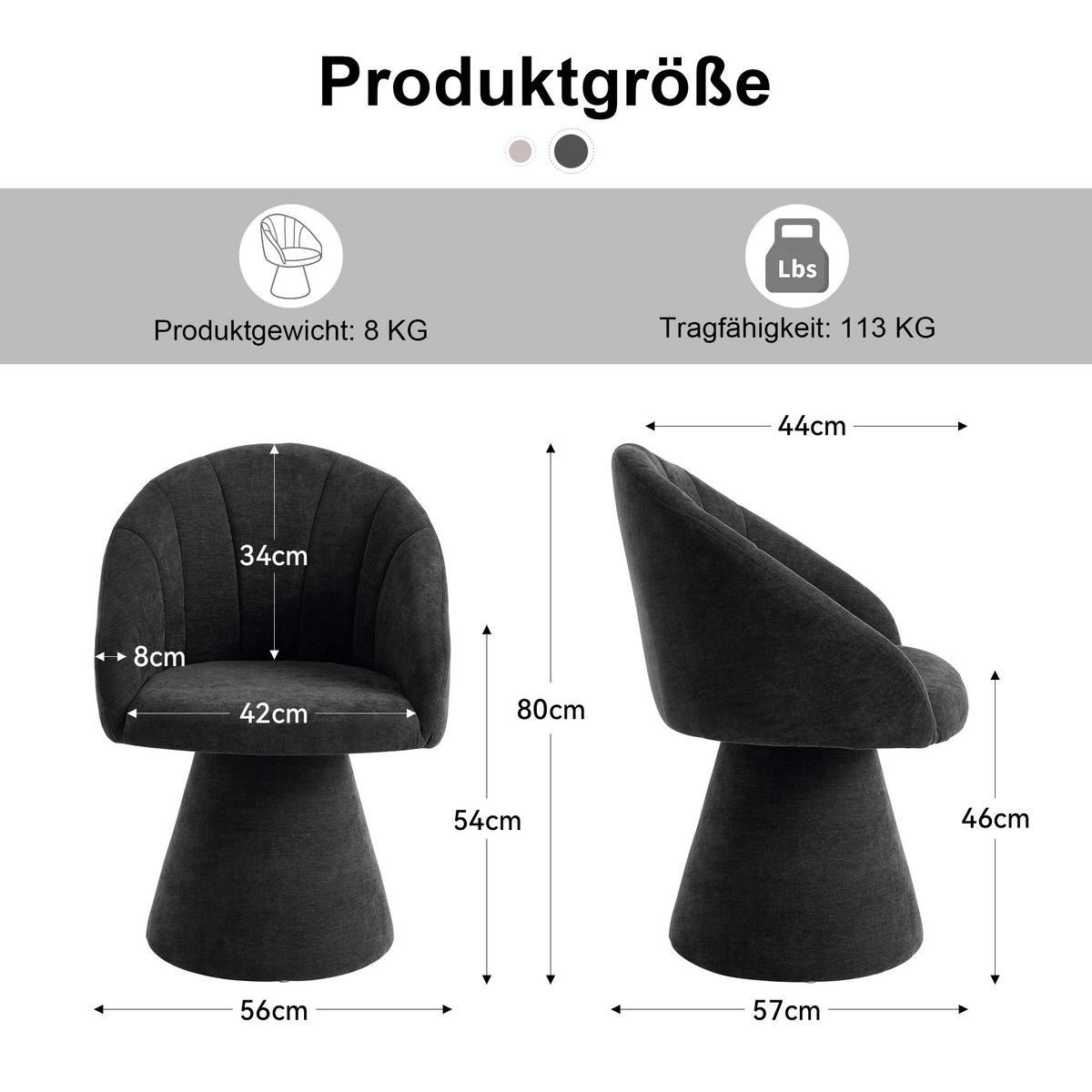 POLSTERSTUHL DE-36252 mit 360°-Drehung Grau - Grau, Holzwerkstoff (56/80/57cm) - ComfortXL