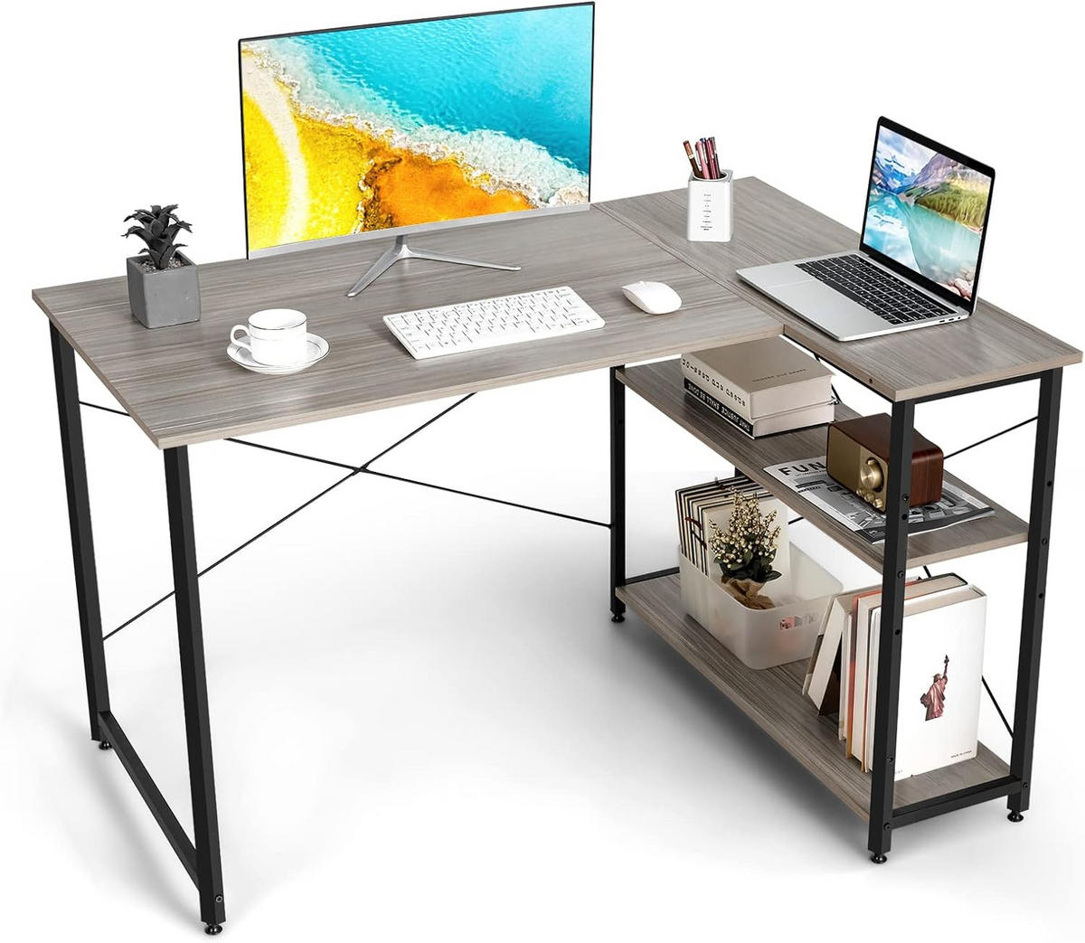 ECKSCHREIBTISCH 75cm Grau - Grün, Holz (120/88/75cm) - COSTWAY