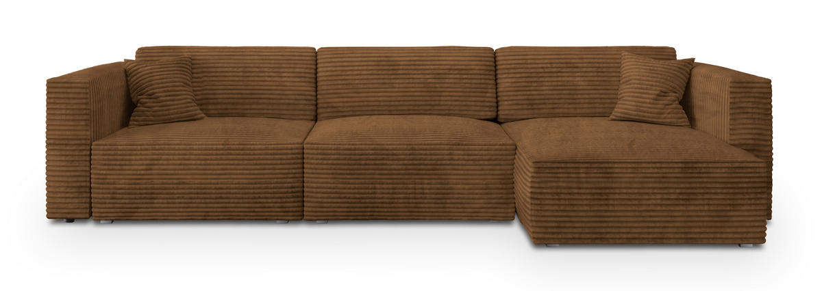 ECKSOFA TOLMO Kupferfarben Kordstoff mit Schlaffunktion - Kupferfarben, Holz (347/148cm) - MASSENO