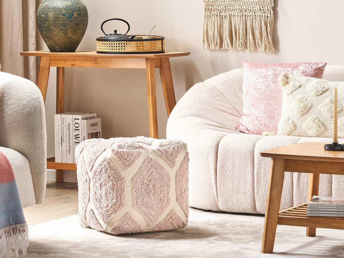 POUF Rojhan 40/40/40 cm - Beige, Naturmaterialien/Textil (40/40/40cm) - Beliani