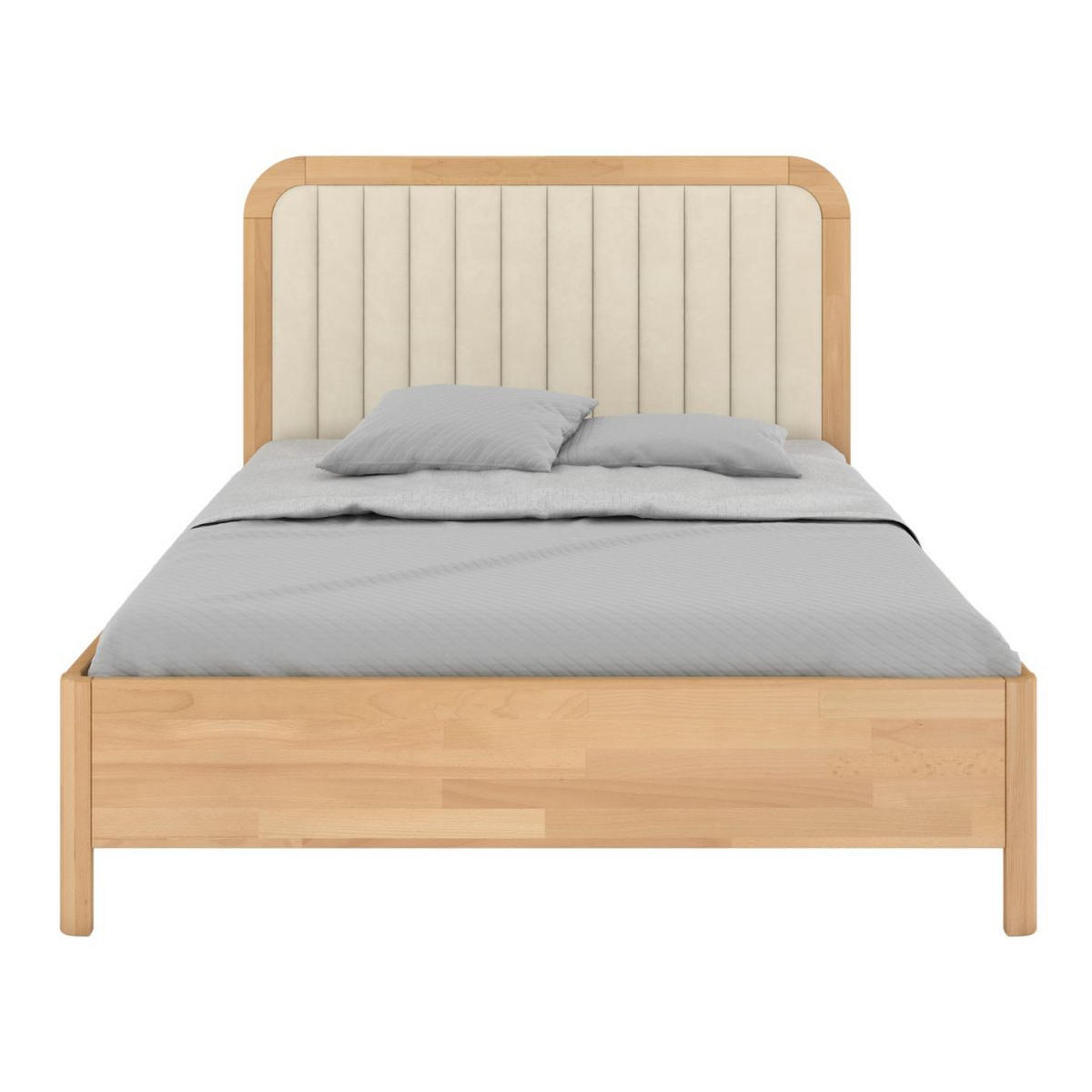 MASSIVHOLZBETT Modena, gepolstertes Kopfteil, Buche - lackiert, Naturfarben/Ecru, 160x200 - Ecru/Buchefarben, Holz/Buchenholz (160/200cm) - Visby