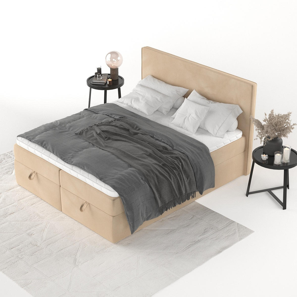 BOXBETT Velma 180/200 cm Beige im Kronos Stoff - Beige/Schwarz, Holz/Holzwerkstoff (180/200cm) - AltaBeds