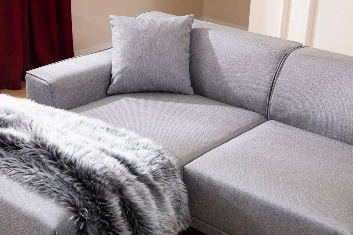 ECKSOFA modern inklusive Zierkissen - Hellgrau/Schwarz, Holz/Kunststoff (250/145cm) - myHomelando