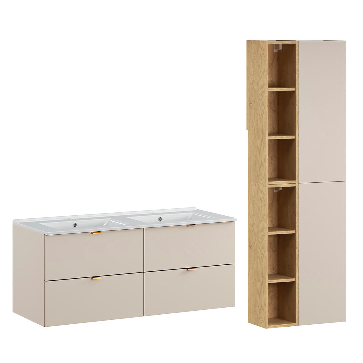 BADMÖBEL 120cm Azel 2er-Set Kaschmir - Beige, Holzwerkstoff (120/52/46cm) - Petits-meubles