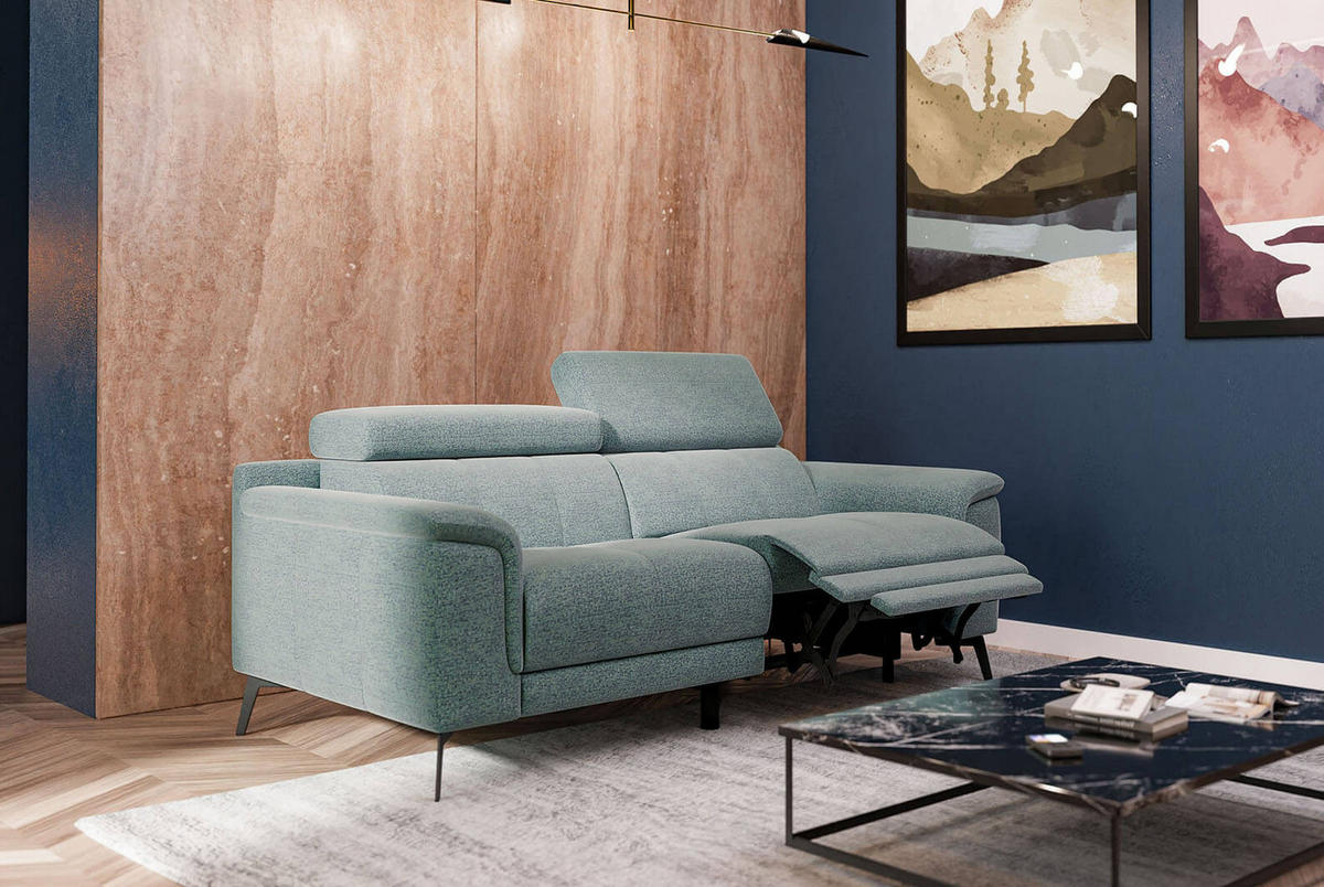 RELAXSOFA FIERO 3-Sitzer mit 1 Relaxfunktion, mintgrün - Schwarz/Mintgrün, Holzwerkstoff/Textil (212/82/103cm) - Courtois Laville