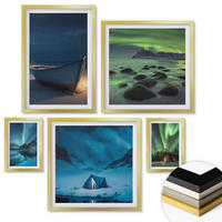 WANDBILDER 5er Set - 50x50 cm & 20x30 cm & 40x60 cm Goldrahmen - Winterlandschaften, Nordlichter, Berge - Goldfarben, Kunststoff (40/60cm) - ArtPrintCave