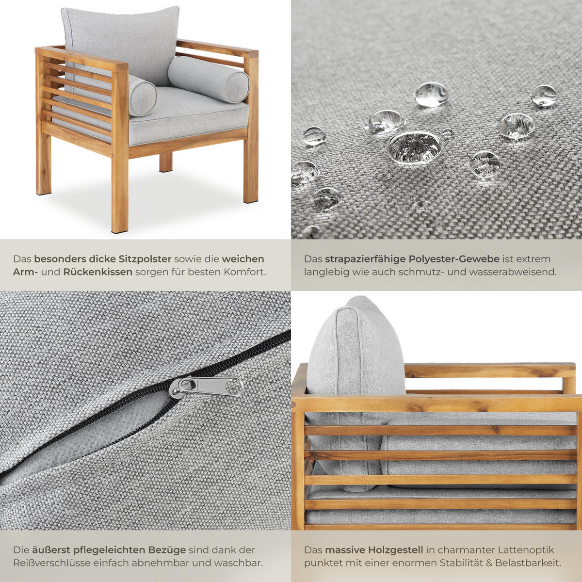 GARTEN-LOUNGESESSEL Boka, 72 x 63 x 64,5 cm, braun - Braun, Holz (72/78/63cm) - tectake