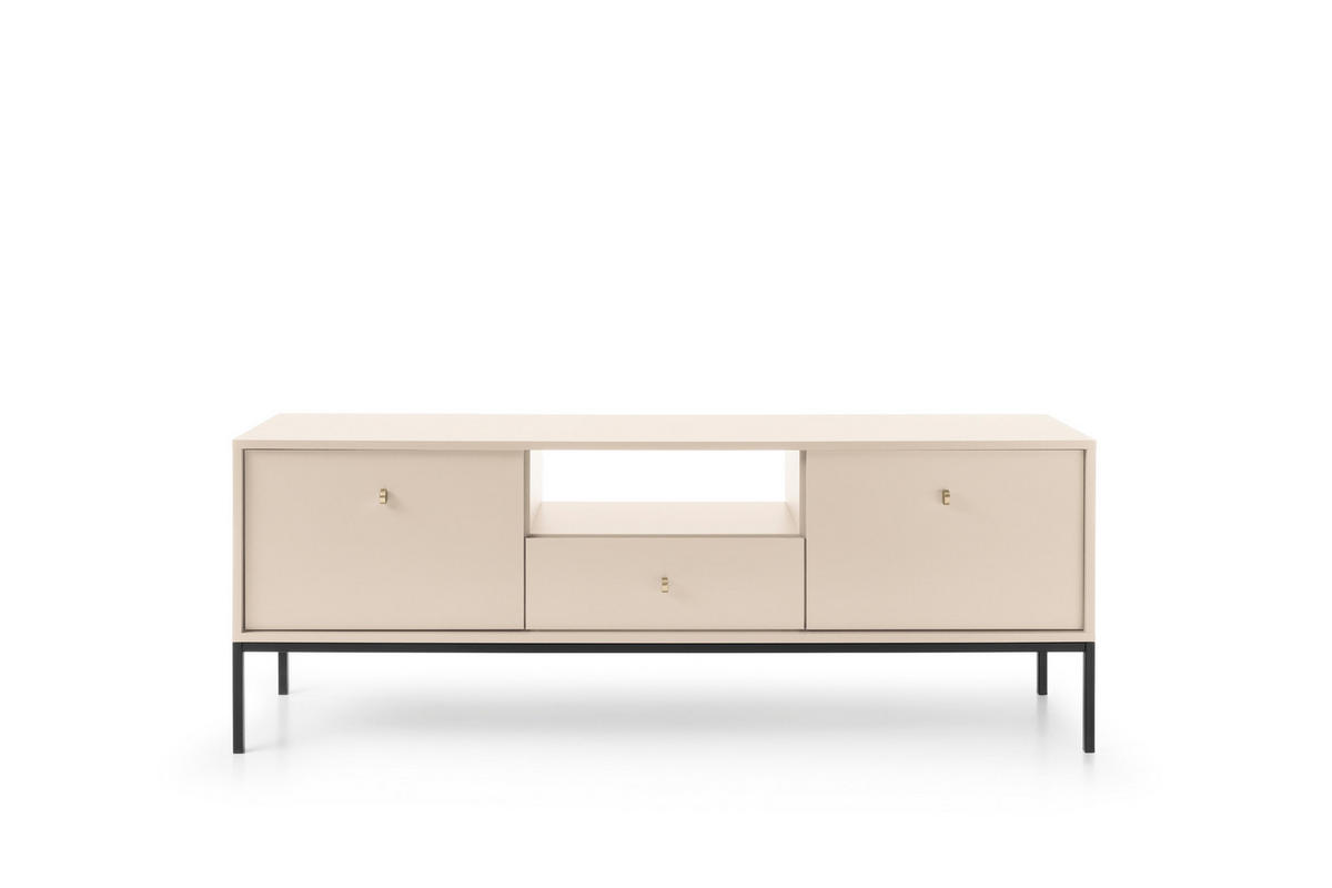 TV-SCHRANK Molly Beige, Schwarze Beine, TV-Tisch mit Schublade - Beige/Schwarz, Holzwerkstoff/Metall (154/56/39cm) - Bettso