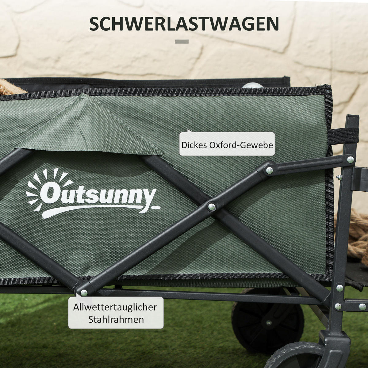 GARTENWAGEN 120 kg belastbar - Grün, Metall (48/102/125cm) - Outsunny